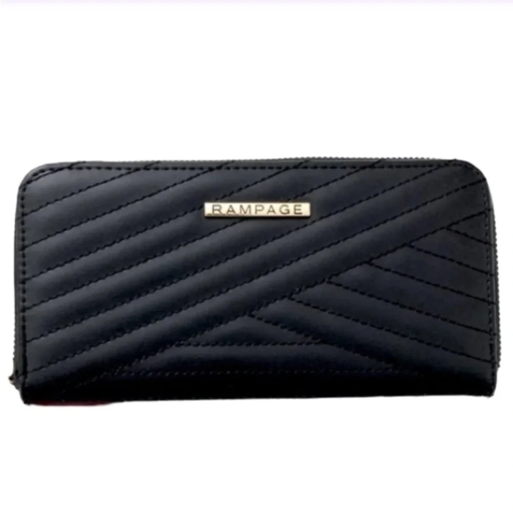 NEW Rampage Chevron Quilted Vegan Faux Leather Zip Around Wallet Fits Cell Phone
